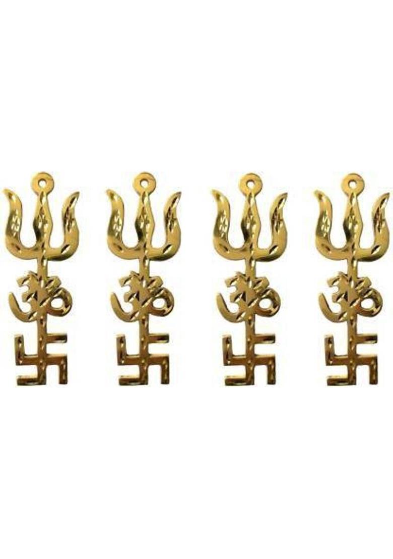 Fellix Trishakti Yantra Swastik, Om and Trishul - Original Brass Home Decor and Puja Wall Hanging Decoration and Gifting Brass Yantra (Pack of 4) Brass Yantra&nbsp;&nbsp;(Pack of 4) - Indya