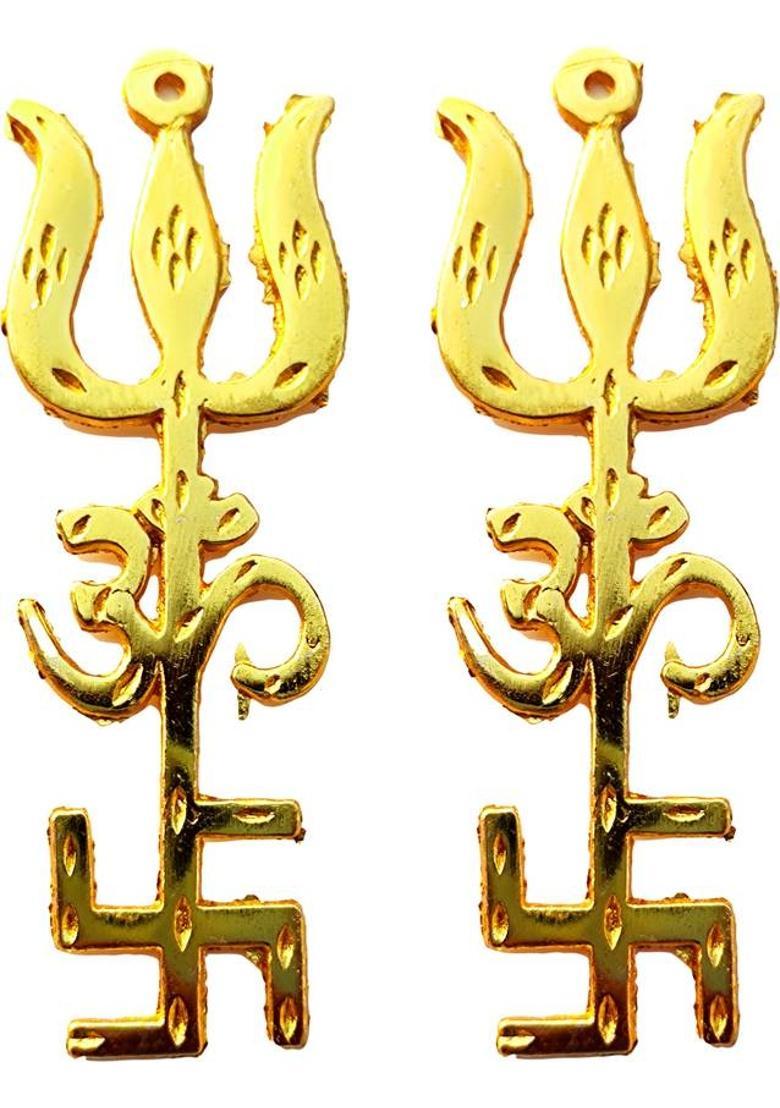ANVIKA Trishakti Yantra Swastik, Om, Trishul Symbol of Prosperity & Positivity Brass Yantra&nbsp;&nbsp;(Pack of 2) - Indya