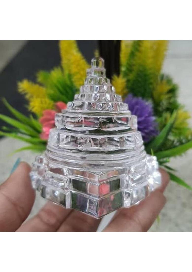 Trishakti Pooja Samagri 100% Original lab cirtified 12-15gm Sphatik Shree Shri Yantra of Pure Natural Quartz Crystal Sphatik Gemstone - Based on Vastu for Good Luck & Money Crystal Yantra&nbsp;&nbsp;(Pack of 1) - Indya