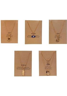 DULI 5Pcs Combo Latest Stylish Love Spinner Lock & Heart, Crescent Moon Cham Necklace Gold-plated Metal Locket Set