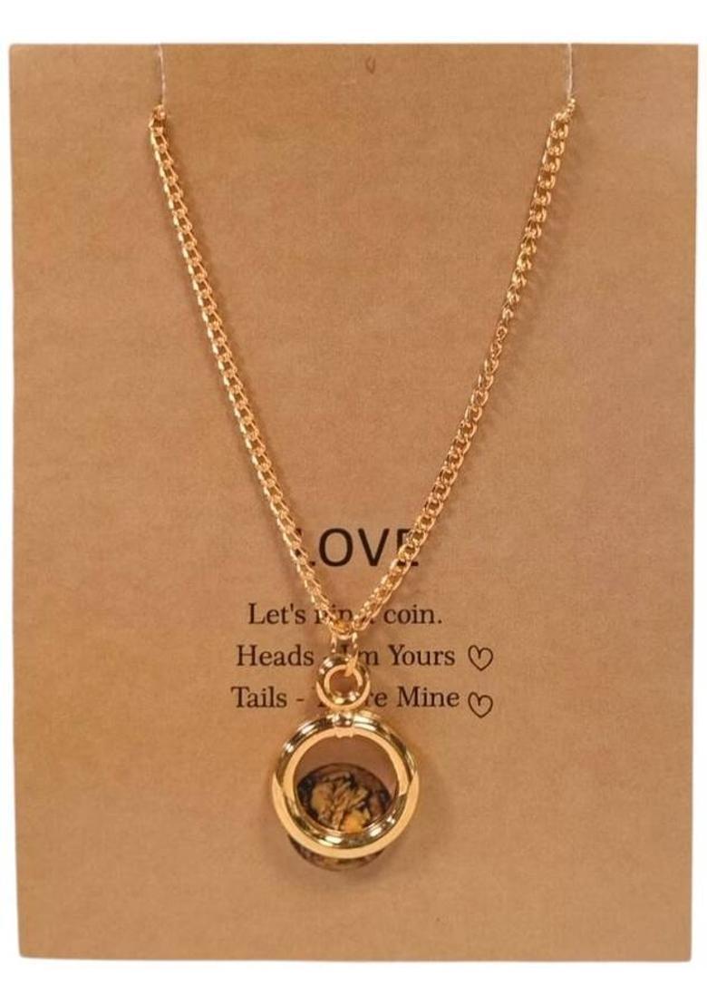 DULI 5Pcs Combo Latest Stylish Love Spinner Lock & Heart, Crescent Moon Cham Necklace Gold-plated Metal Locket Set - Indya
