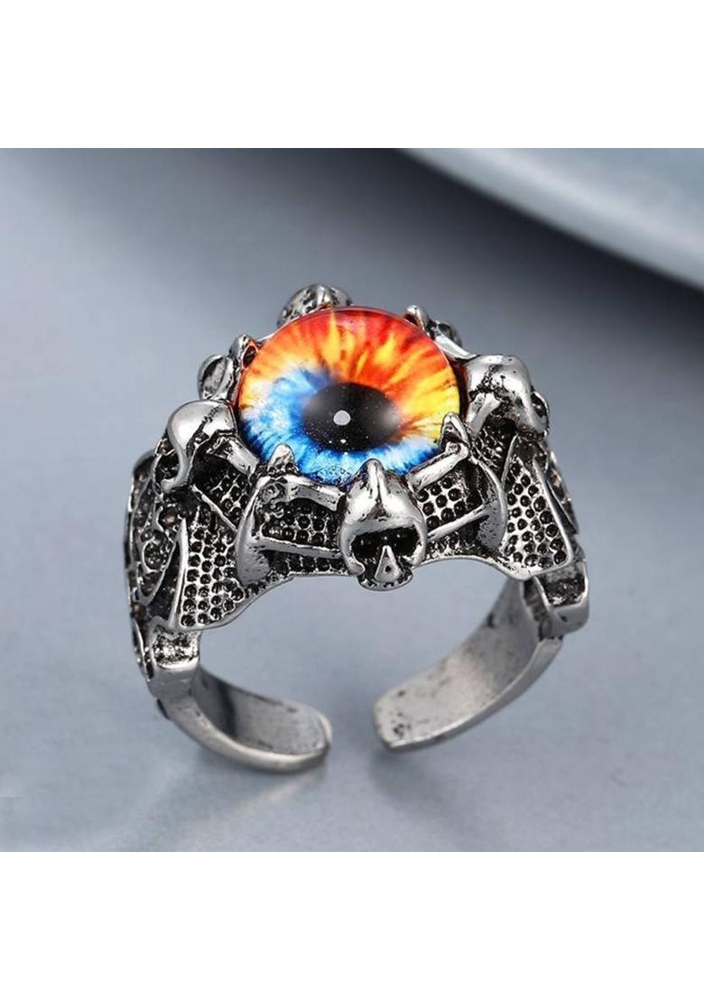 Dragon Eye/Evil Eye Ring for Women & Men, Club/Party/Biker/Office Ring-COMBO Stainless Steel Silver Plated Ring - Indya