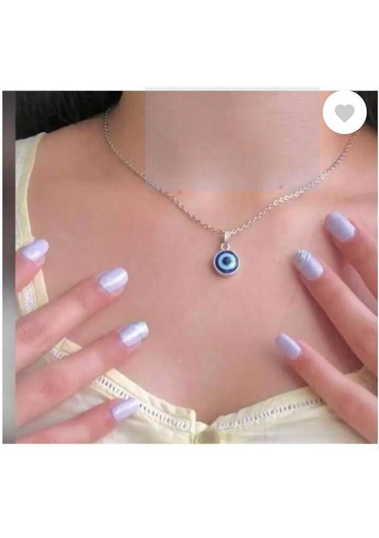 Natural Blue Evil Eye Pendant Protect You From Bad Eyes Metal Pendant. Sterling Silver Plated Brass, Stainless Steel Necklace Set - Indya