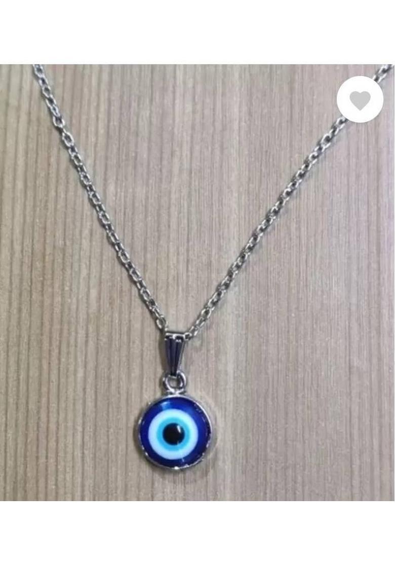 Natural Blue Evil Eye Pendant Protect You From Bad Eyes Metal Pendant. Sterling Silver Plated Brass, Stainless Steel Necklace Set - Indya