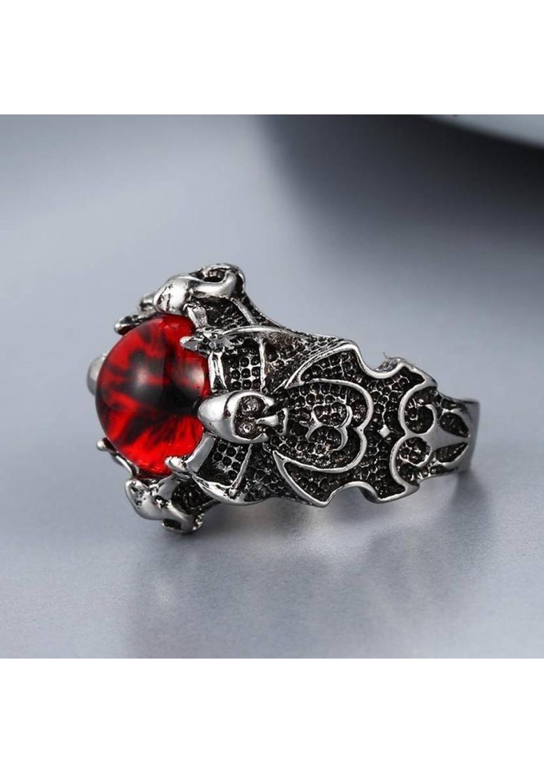 Lion Ring & Evil Eye Ring for Women & Men, Club/Party/Biker/Office Ring-COMBO Stainless Steel Silver Plated Ring - Indya