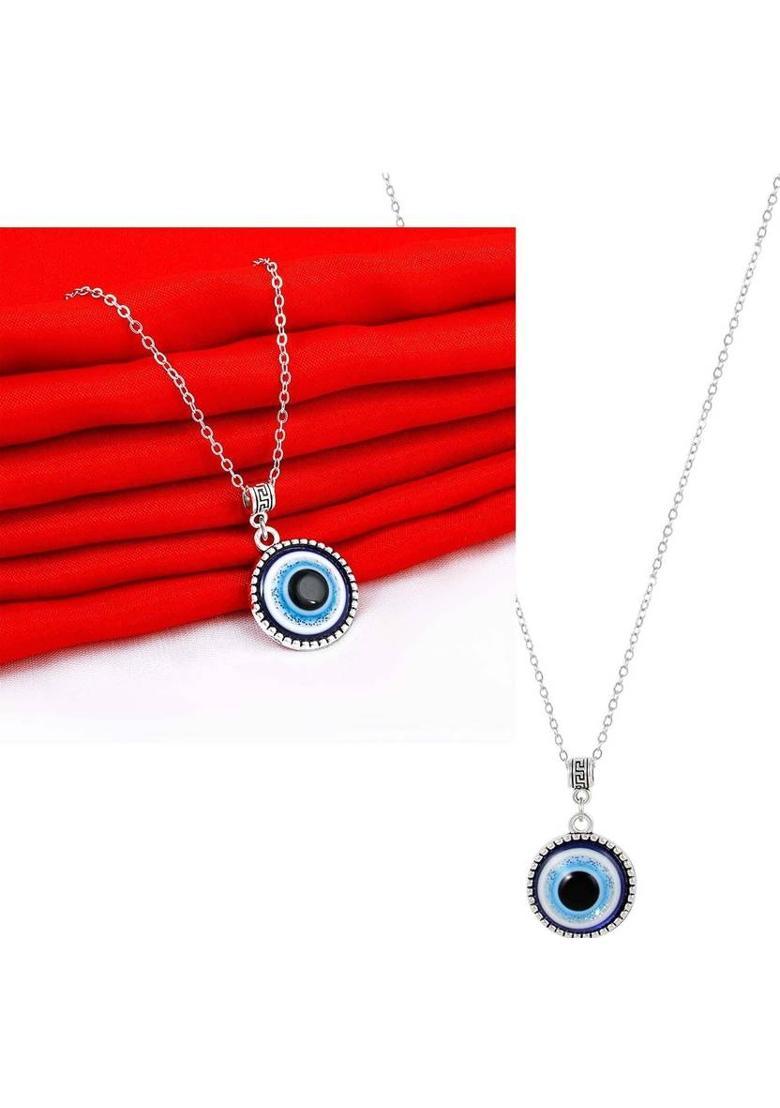 Oscar Enterprises Exclusive Silver Evil Eye Design Chain Pendant Artificial Jewelry Stainless Steel Pendant - Indya