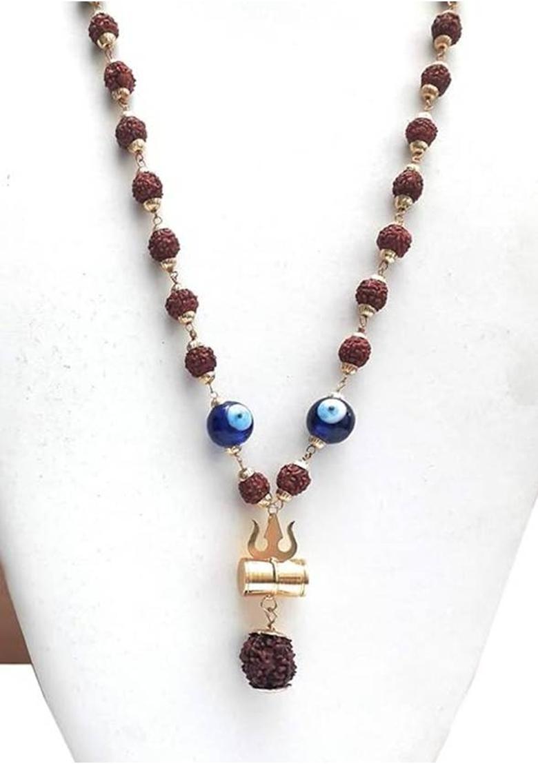 GIACOMO Lord Shiva Om Pendant With Rudraksha gold Cap Jaap Mala For Men & Women Gold-plated Beads Alloy, Brass Pendant - Indya