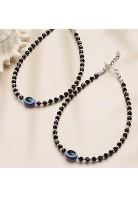 Crystal Beads Black Silver Bracelet Set&nbsp;&nbsp;(Pack of 2)