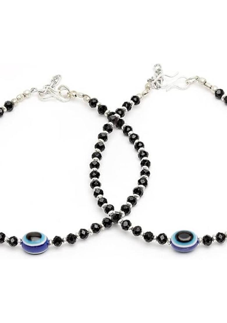 Crystal Beads Black Silver Bracelet Set&nbsp;&nbsp;(Pack of 2) - Indya