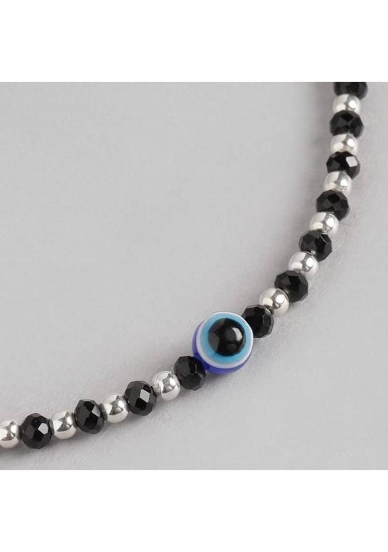 Crystal Beads Black Silver Bracelet Set&nbsp;&nbsp;(Pack of 2) - Indya