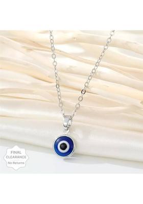 CKB JEWELS Silver Round Blue Evil Eye Nazar Suraksha Kavach Necklace Pendant Locket Chain Sterling Silver Crystal Alloy, Crystal Locket Set
