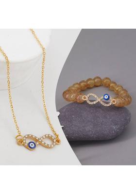 Stone, Crystal, Alloy Gold-plated Gold, Blue, Beige Jewel Set&nbsp;&nbsp;(Pack of 1)