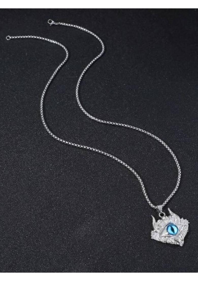 zebisco Trendy Unisex Stainless Steel Dragon Blue Evil Eye Skull Head Locket with Chain Silver Stainless Steel Locket - Indya