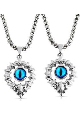 pasu fashion Set Of 2 Silver Drop Shape Demon Blue Evil Eye Pendant Locket Necklace Box Chain Stainless Steel Pendant