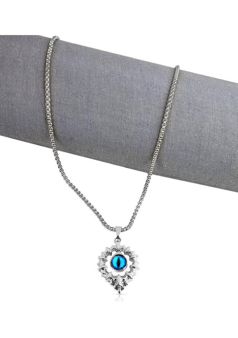 pasu fashion Set Of 2 Silver Drop Shape Demon Blue Evil Eye Pendant Locket Necklace Box Chain Stainless Steel Pendant - Indya