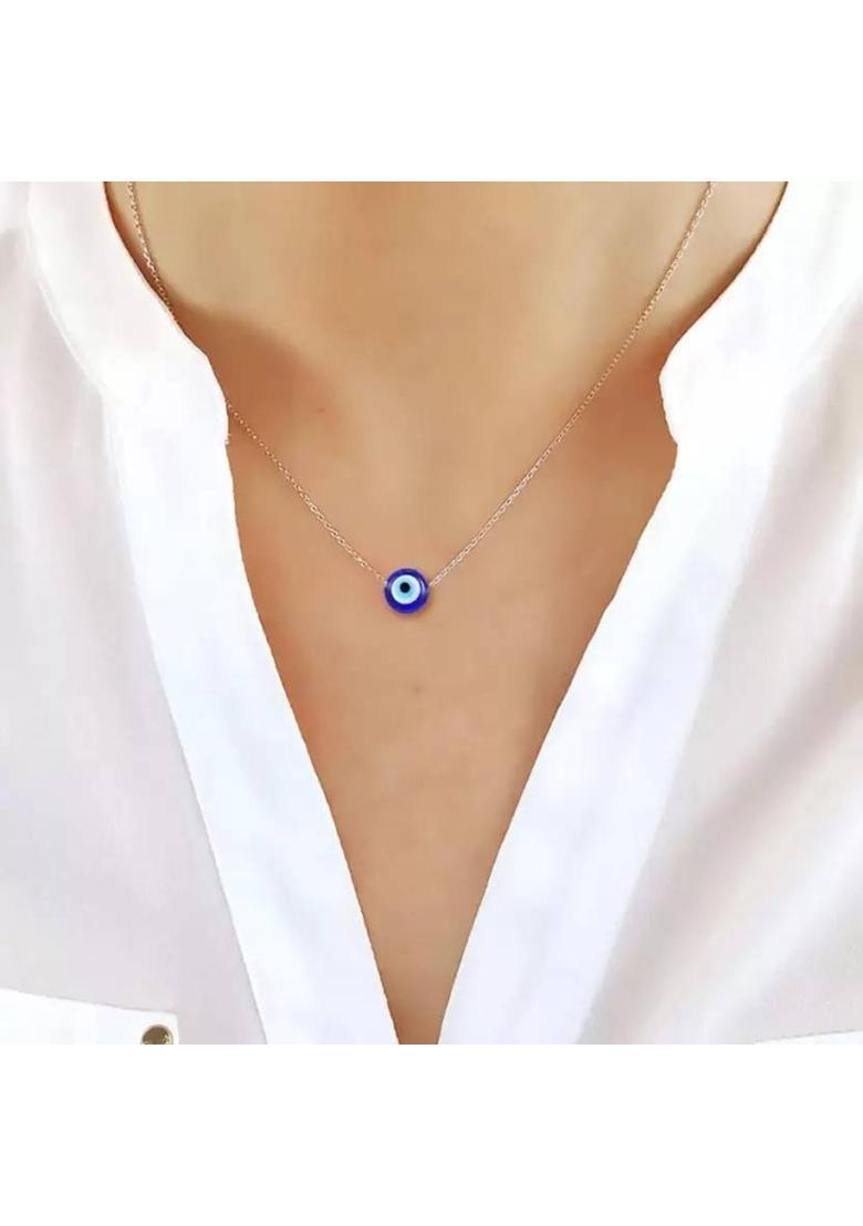 Astrootalk silver evil eye pendant necklace Silver Stainless Steel, Steel Locket Set - Indya