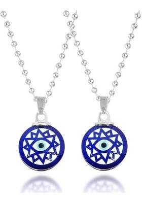 ROOTWAVE 2Pcs Round Shape Chakra Design Blue Evil Eye Pendant Locet for Women