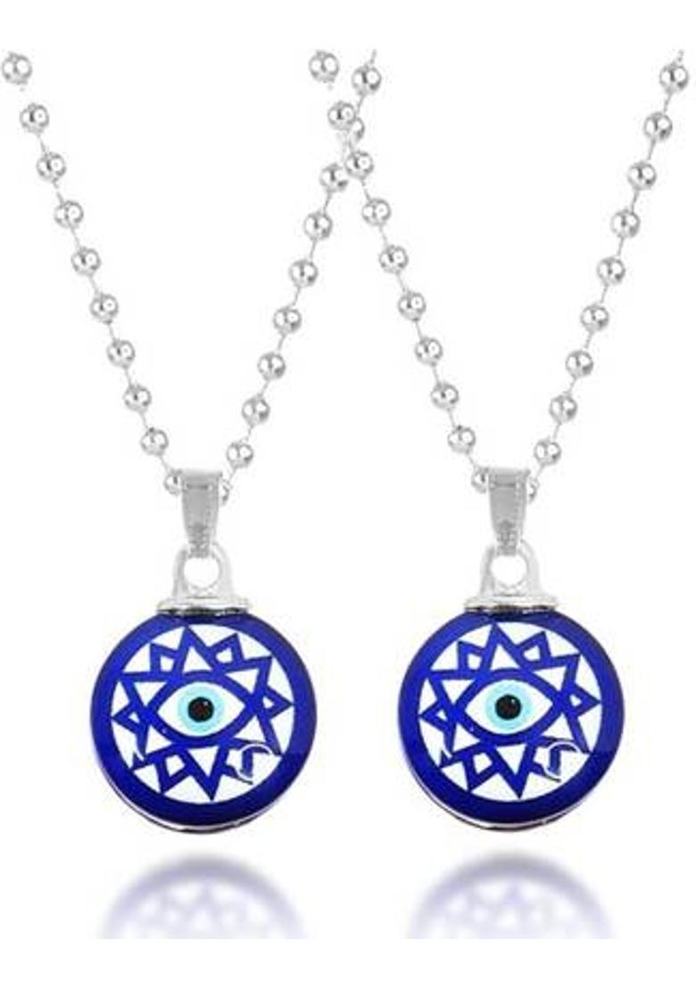 ROOTWAVE 2Pcs Round Shape Chakra Design Blue Evil Eye Pendant Locet for Women