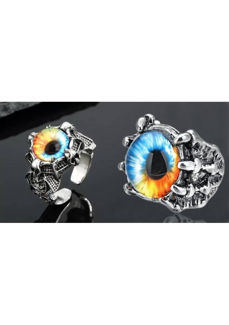 Dragon Eye/Evil Eye Ring for Women & Men, Club/Party/Biker/Office Ring-COMBO Stainless Steel Silver Plated Ring - Indya
