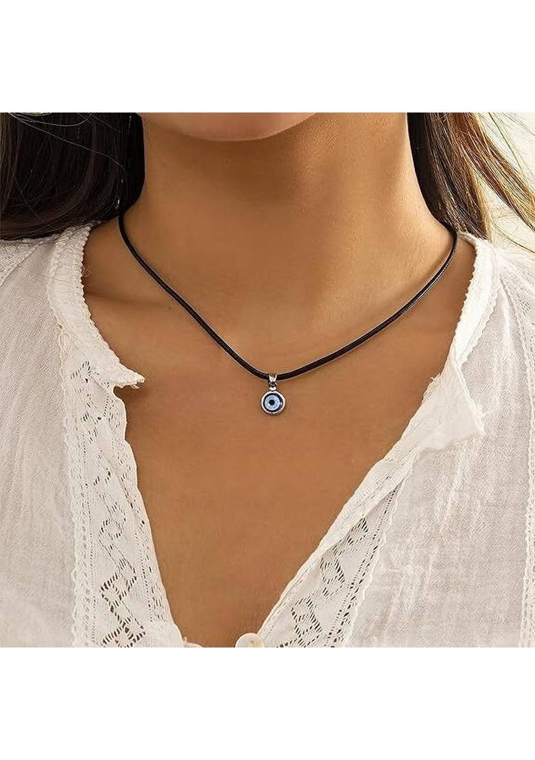 ROOTWAVE Blue Evil Eye Necklace Pendant Locket with Silk Dori for Women and Girls Silver Alloy Pendant - Indya