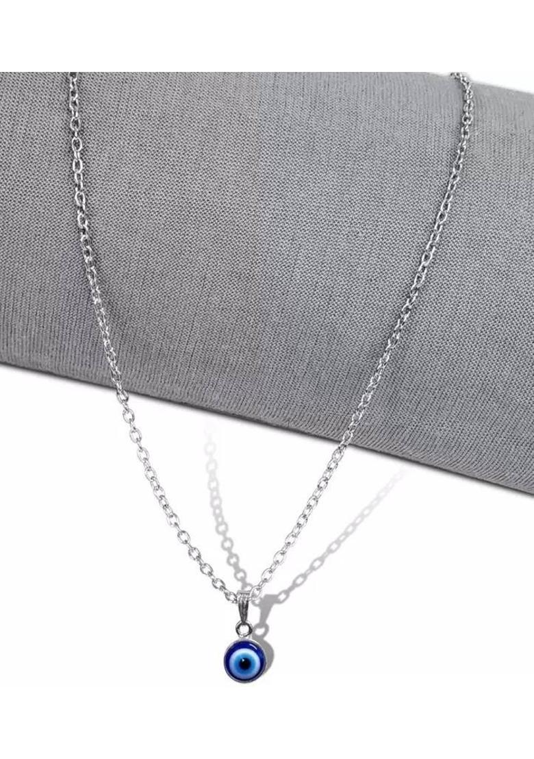 Deary Evil Eye Necklace Blue Eyes Amulet Pendant Necklace Chain Gift for Women,Girls Silver Crystal Crystal Pendant Set - Indya