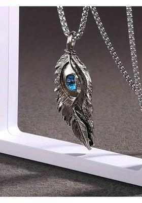 ruby collection Peacock Feather Evil Eye Pendant Chain for Men and Boys Silver Alloy Pendant Set