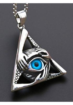 KURMASHOP Men Silver Plated Evil Eye Pendant Necklace Silver Cubic Zirconia Stainless Steel Pendant Set