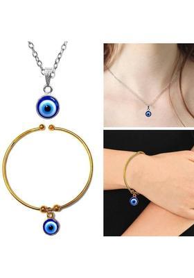zebisco Combo of 2 Silver Evil Eye Locket with Gold Kada for Women & Girls Stylish Silver Alloy, Stainless Steel Locket