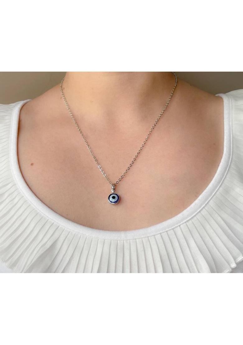 Vivity Turkish Blue Glass Evil Eye Charm Pendant For Protection Silver Stainless Steel Pendant - Indya