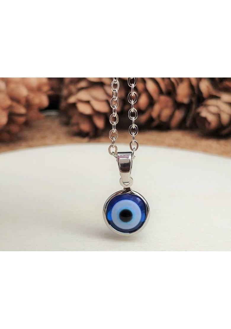 Vivity Turkish Blue Glass Evil Eye Charm Pendant For Protection Silver Stainless Steel Pendant - Indya