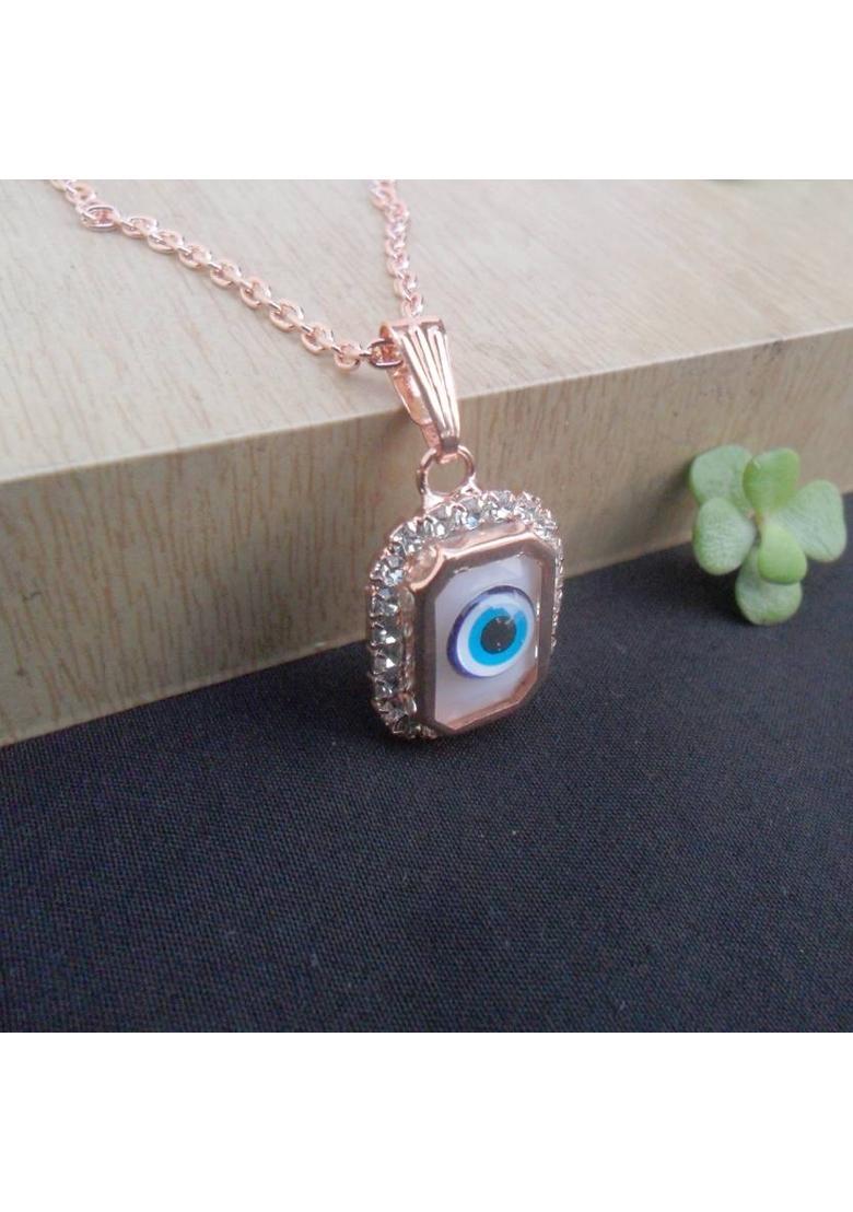Maalgodam Evil Eye Pendant with 18" RoseGold Plated Chain for Women, Jewellery for Girls Gold-plated Brass - Indya