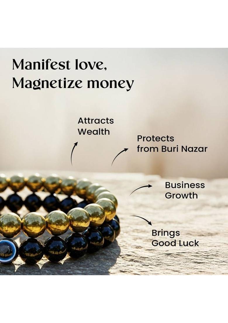 Hematite, Evil Eye Bracelet&nbsp;&nbsp;(Pack of 2) - Indya