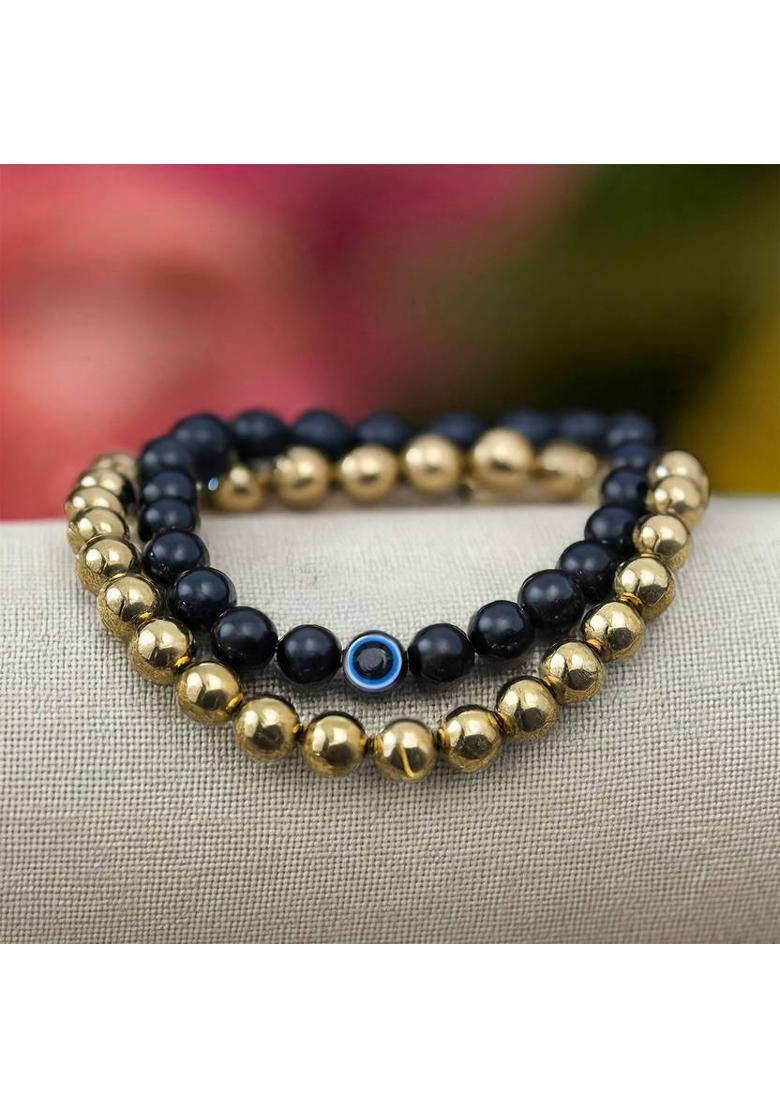 Hematite, Evil Eye Bracelet&nbsp;&nbsp;(Pack of 2) - Indya