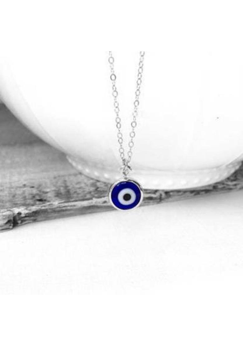 Teeragaj C 56_JS evil-eye pemndamnt Silver Stone Pendant Set - Indya