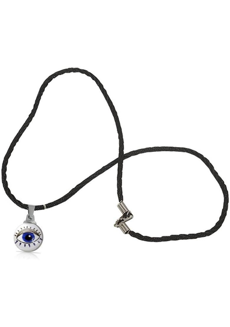 De-Ultimate AR0605 Round Dual Side Stone Evil Eye Pendant Locket Necklace Cotton Thread Dori Plastic - Indya
