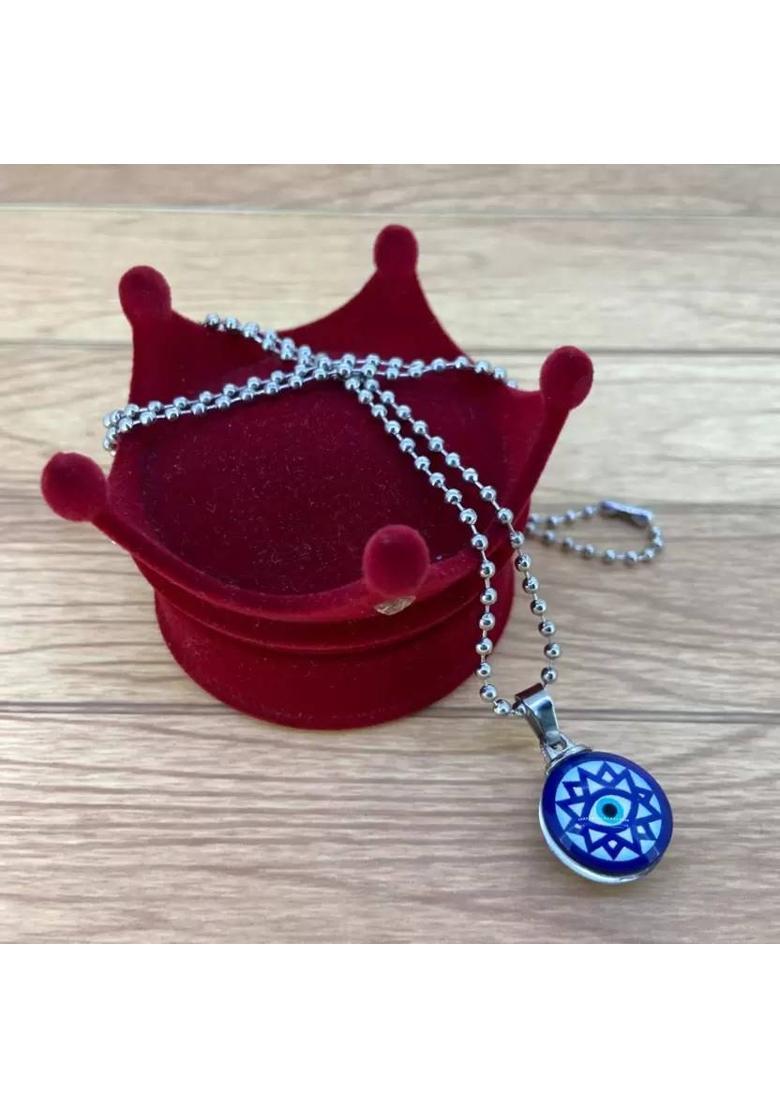 SILVOSWAN Evil Eye pendant Blue With Silver chain Stainless Steel Pendant - Indya