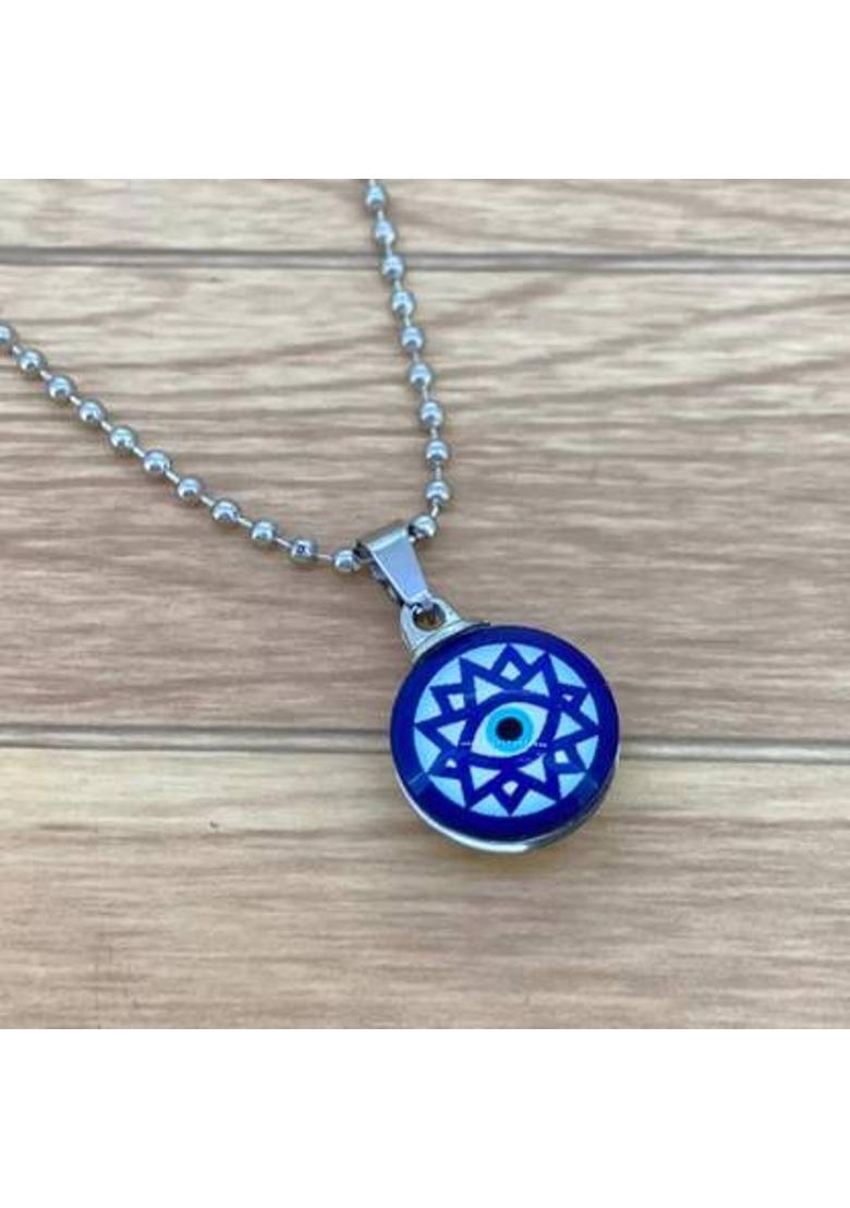 SILVOSWAN Evil Eye pendant Blue With Silver chain Stainless Steel Pendant - Indya
