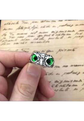 Evil Eye Owl Ring for Men, Women and Girls with Adjustable Fit (Green) | Stainless Steel Ring