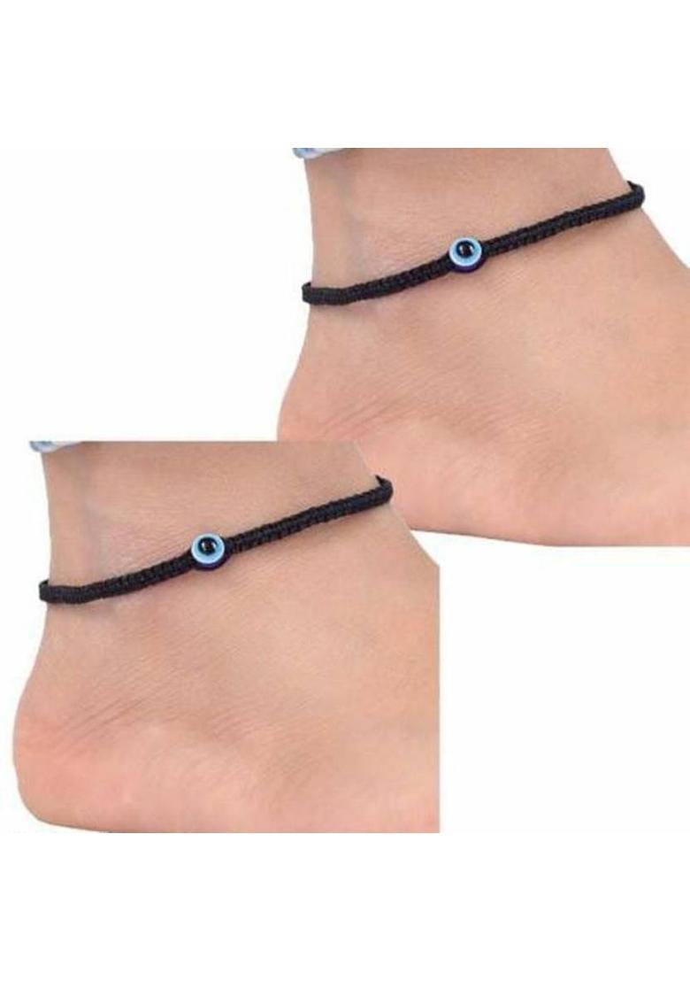 Exclusive Evil Eye Nazariya Black Threads Fabric Toe Anklet - Indya
