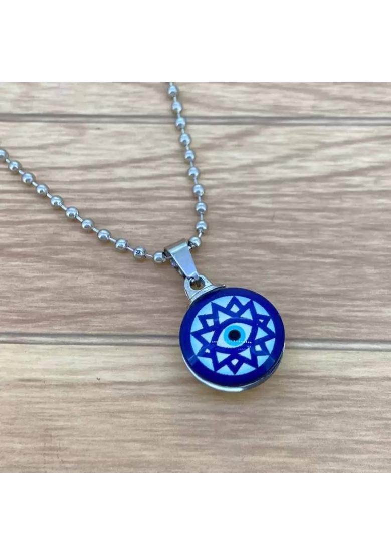 SILVOSWAN Evil Eye pendant Blue With Silver chain Stainless Steel Pendant - Indya