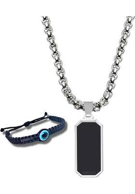 Dori, Stainless Steel Silver Silver, Black, Blue Jewel Set&nbsp;&nbsp;(Pack of 2)