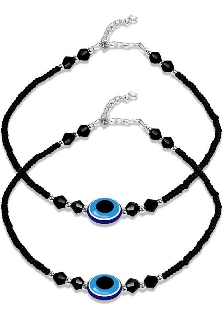 JAA0012 1 Pair Adjustable Single Evil Eye Moti Nazariya Leg Payal/Pajeb Anklets Stone Anklet&nbsp;&nbsp;(Pack of 2) - Indya