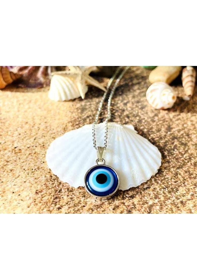EndlessFashion Evil Eye Necklace Round Nazar Necklace with Silver Chain Alloy - Indya