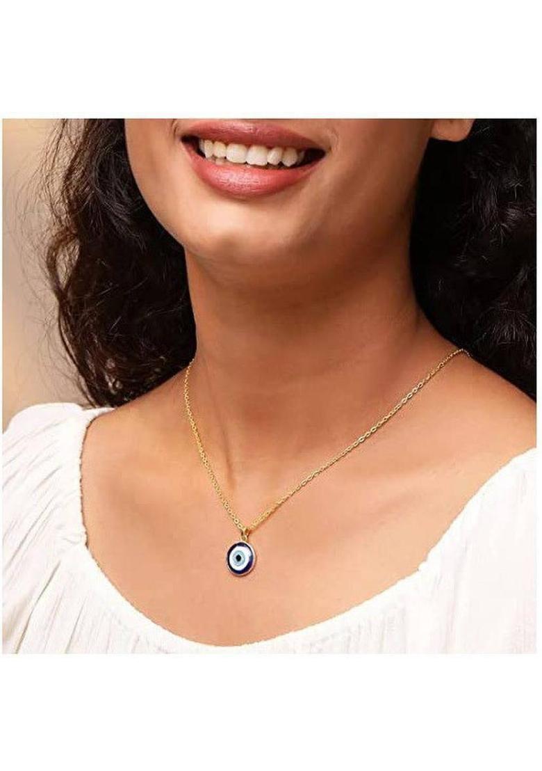 zebisco Classic Gold-Plated Blue Evil Eye Pendant,Locket,Necklace for Women Silver Alloy, Stainless Steel Locket - Indya
