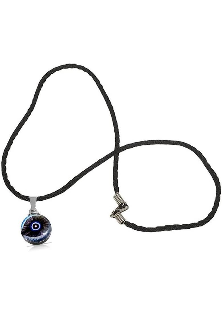 Utkarsh AR0607 Round Dual Side Stone Evil Eye Locket Pendant Necklace Cotton Thread Dori Plastic - Indya