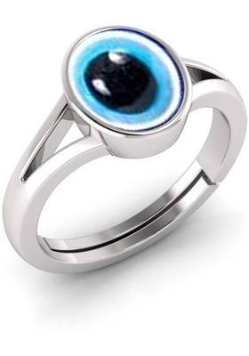 Evil Eye Adjustable 5 Ct Stone Ring Crystal Beads Sterling Silver Plated Ring