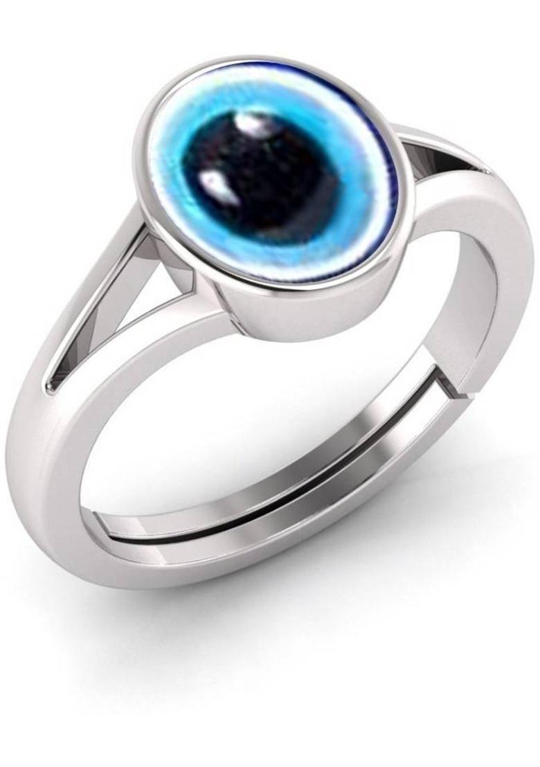 Evil Eye Adjustable 5 Ct Stone Ring Crystal Beads Sterling Silver Plated Ring - Indya