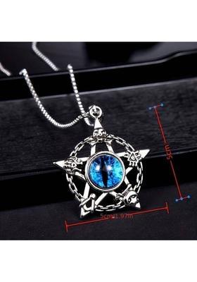 Astrootalk Star Design illuminati Devil Eye Blue Color Gothic Stylish Evil Eye Pendant Silver Cubic Zirconia Stainless Steel Pendant Set