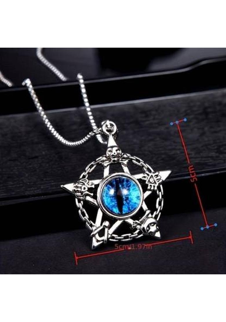 Astrootalk Star Design illuminati Devil Eye Blue Color Gothic Stylish Evil Eye Pendant Silver Cubic Zirconia Stainless Steel Pendant Set - Indya