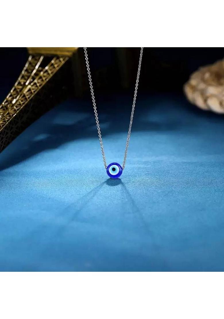 CKB JEWELS Evil Eye Circular Mini Pendant Silver-Toned Dainty Pendant Chain For Women,Girl Sterling Silver Crystal Alloy, Crystal Locket Set - Indya